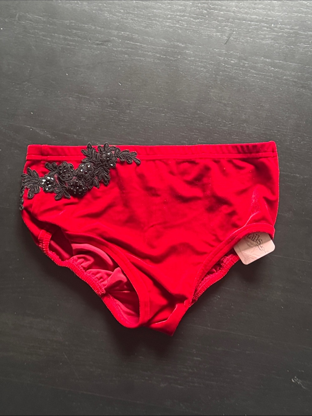 Red Dance Briefs with Black Lace Applique